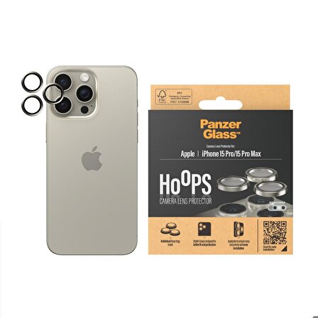 PanzerGlass Hoops iPhone 15 Pro / Pro Max Natural Titanium Lens Koruyucu