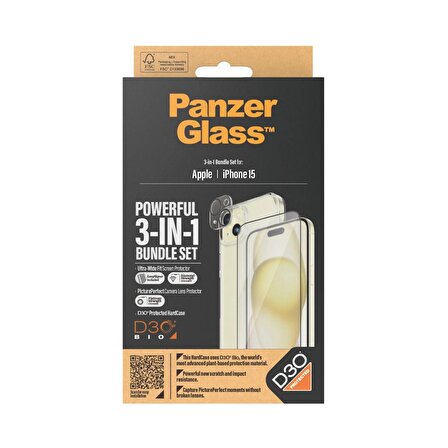 PanzerGlass iPhone 15 UWF Bundle Ekran & Kamera Koruyucu Kapak