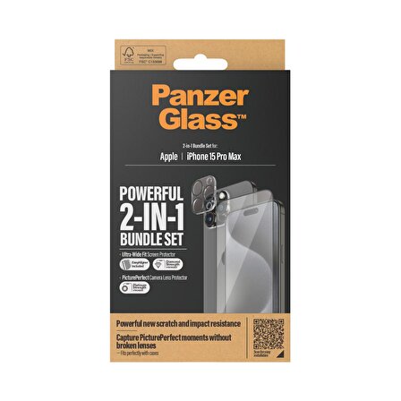 PanzerGlass  2 in 1 Pack iPhone 15 Pro Max Tam Uyumlu Ekran Koruyucu ve Kolay Hizalayıcı