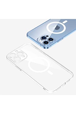 Iphone 13 Pro Max Kılıf Kamera Lens Korumalı Magsafe Destekli Şeffaf Darbe Emici Sert Kapak