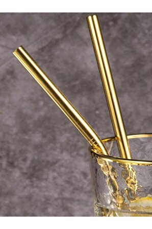 Paslanmaz Gold Çelik  Pipet 4lü Set ve Temizleme Fırçası Altın Pipetler Sunum Dekor