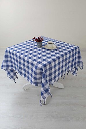 Kareli Saçaklı Mavi Masa/piknik/sofra Örtüsü 165x170 Cm