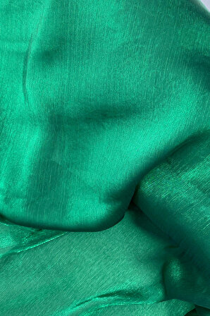 Abiye Elbiselik Işıltılı Tül Cam Organze Kumaş Zümrüt Yeşil