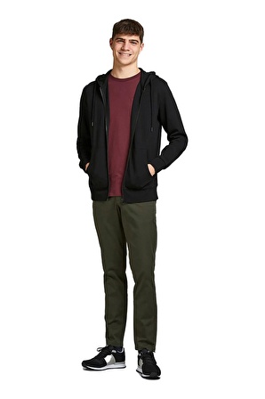 Jack & Jones O Yaka Siyah Erkek Sweatshırt JJEBASIC SWEAT ZIP HOOD NOOS