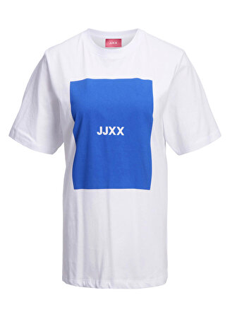 JJXX Bisiklet Yaka Baskılı Kırık Beyaz Kadın T-Shirt 12204837