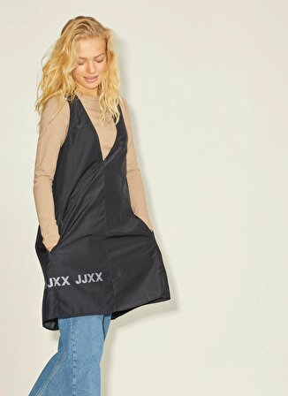 JJXX V Yaka Düz Siyah Midi Kadın Elbise JXMAIA V-NECK HYPE DRESS LN