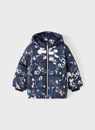 Name İt Lacivert Kız Çocuk Fermuarlı Uzun Kollu Desenli Ceket NMFMAY PUFFER JACKET FLOWER