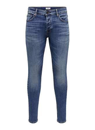 Only & Sons Yüksek Bel Dar Mavi Erkek Denim Pantolon ONSWARP SKINNY BLUE 3229 JEANS NOOS