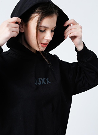 JJXX Kapüşon Yaka Düz Siyah Kadın Sweatshırt JXBETH LS LOOSE HOODIE BY