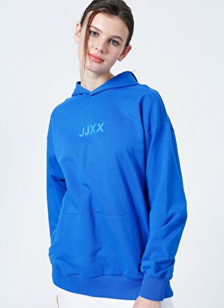 JJXX Kapüşon Yaka Düz Mavi Kadın Sweatshırt JXBETH LS LOOSE HOODIE BY