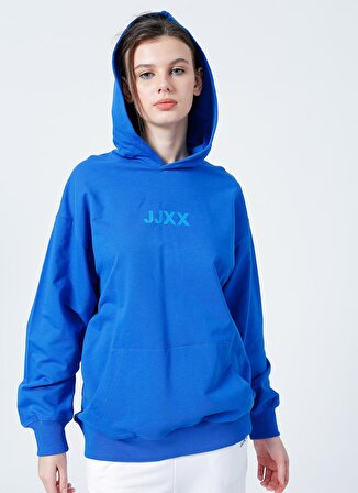 JJXX Kapüşon Yaka Düz Mavi Kadın Sweatshırt JXBETH LS LOOSE HOODIE BY