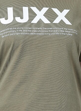 JJXX Jxanna Ss Reg Every Big Logo Tee By Yuvarlak Yaka  Normal Kalıp Baskılı Haki Kadın T-Shirt