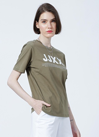 JJXX Jxanna Ss Reg Every Big Logo Tee By Yuvarlak Yaka  Normal Kalıp Baskılı Haki Kadın T-Shirt