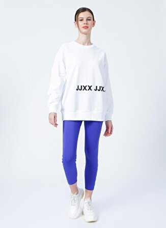 JJXX Yuvarlak Yaka Düz Beyaz Kadın Sweatshırt JXADALIE LS LOOSE SWEAT BY