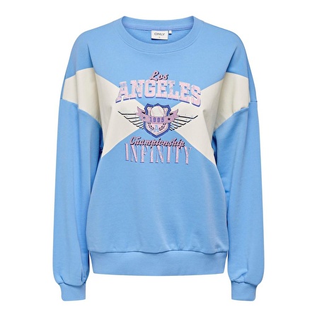 Only Bisiklet Yaka Baskılı Mavi Kadın Sweatshirt 15274632