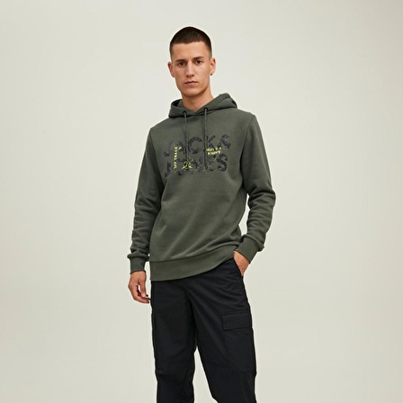 Jack & Jones Kapüşonlu Regular Fit Koyu Yeşil Erkek Şardonlu Sweatshirt 12216242_JCOTECH LOGO SWEAT HOOD