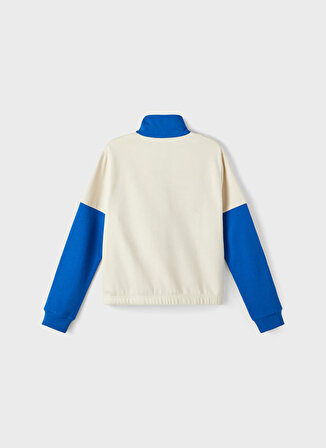 Lmtd Mavi Kız Çocuk Dik Yaka Uzun Kollu Geometrik Sweatshirt NLFNAZIP LS SHORT HALF ZIP SWEAT
