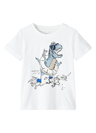 Name İt Beyaz Erkek Bebek Bisiklet Yaka Kısa Kollu Baskılı T-Shirt 13213858