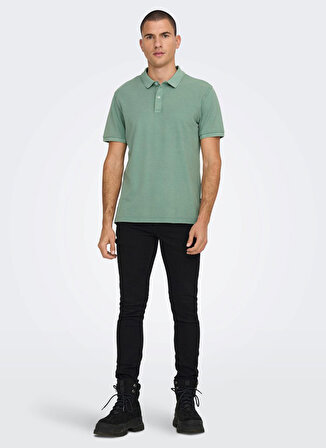Only & Sons Gömlek Yaka Düz Yeşil Erkek T-Shirt 22021769_ONSTRAVIS SLIM WASHED SS P