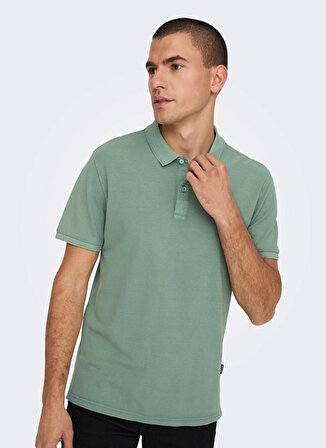 Only & Sons Gömlek Yaka Düz Yeşil Erkek T-Shirt 22021769_ONSTRAVIS SLIM WASHED SS P