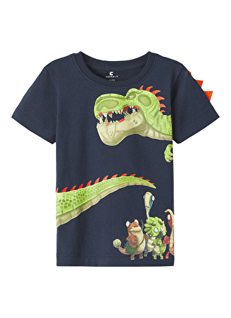 Name İt Lacivert Erkek Bebek Bisiklet Yaka Kısa Kollu Baskılı T-Shirt 13215497