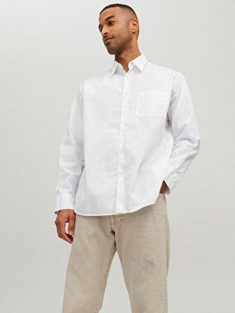 Jack&Jones Gömlek Yaka Düğmeli Uzun Kollu Beyaz Erkek Gömlek 12233117