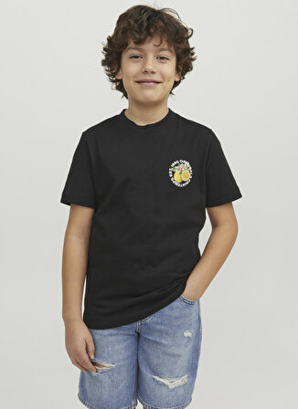 Jack & Jones Siyah Erkek Çocuk Bisiklet Yaka Yarım Kollu Desenli T-Shirt 12230826
