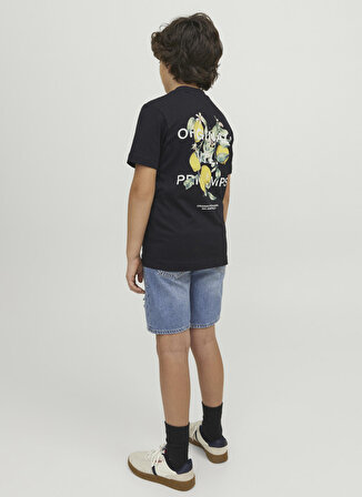 Jack & Jones Siyah Erkek Çocuk Bisiklet Yaka Yarım Kollu Desenli T-Shirt 12230826