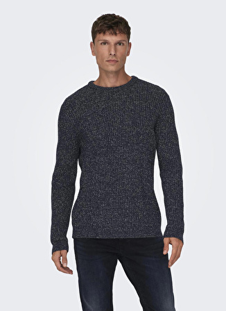 Only & Sons O Yaka Normal Düz Lacivert Erkek Kazak 22027146_ONSMALAKI REG 7 CREW KNIT