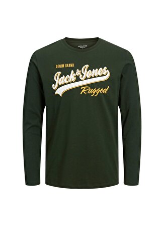Jack & Jones Baskılı Koyu Yeşil Erkek Çocuk T-Shirt JJELOGO TEE LS NECK 2 COL 23/24 NOO