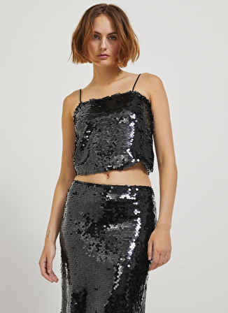 JJXX Payetli Siyah Kadın Büstiyer JXAVA SEQUIN STRAP CROP TOP WVN