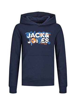Jack & Jones Lacivert Erkek Çocuk Kapüşonlu Uzun Kollu Baskılı Sweatshirt JCODUST SWEAT HOOD SN JNR