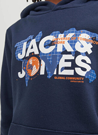 Jack & Jones Lacivert Erkek Çocuk Kapüşonlu Uzun Kollu Baskılı Sweatshirt JCODUST SWEAT HOOD SN JNR