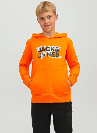 Jack & Jones Turuncu Erkek Çocuk Kapüşonlu Uzun Kollu Baskılı Sweatshirt JCODUST SWEAT HOOD SN JNR