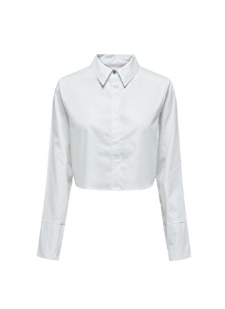 Only Dar Gömlek Yaka Düz Beyaz Kadın Gömlek ONLNITA CROPPED SIMILI BUTTON SHIRT