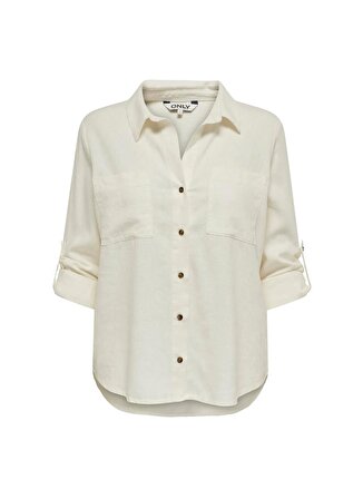 Only Normal Gömlek Yaka Düz Beyaz Kadın Gömlek ONLYASMIN-CARO L/S LINEN SHIRT PNT