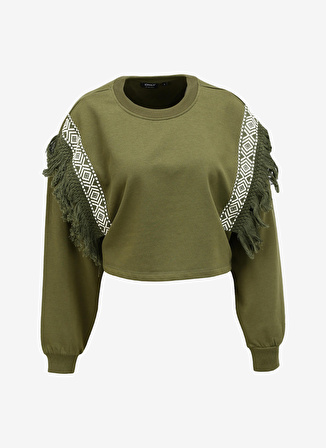 Only O Yaka Desenli Haki Kadın Sweatshırt ONLLUNA L/S FRILL O-NECK SWT