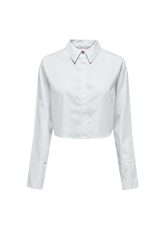 Only Dar Gömlek Yaka Düz Beyaz Kadın Gömlek ONLNITA CROPPED SIMILI BUTTON SHIRT