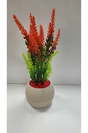 Mini Saksıda Kırmızı Yeşil Lavanta Yapay Bitki Kırmızı Taş 20 Cm Dekoratif Banyo Mutfak Masa Çiçeği