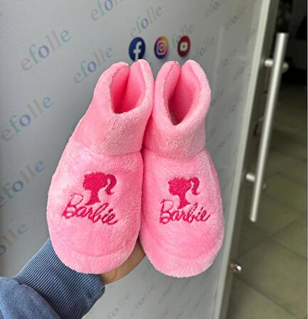 Barbie Kız Çocuk Panduf Kaydırmaz Taban Pembe Renk Kreş Anaokulu Ev Ayakkabısı