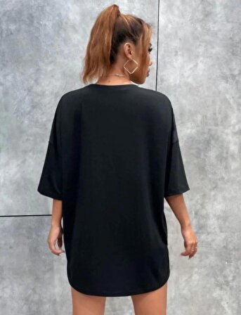 Unisex Baskılı Oversize T-Shirt - Siyah