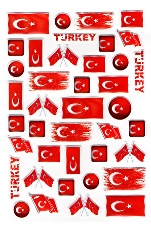 Sticker Kabartmalı A4 Boyutunda Stiker Defter, Planlayıcı Etiket, -(lim086) - Türk Bayrağı Şekilli