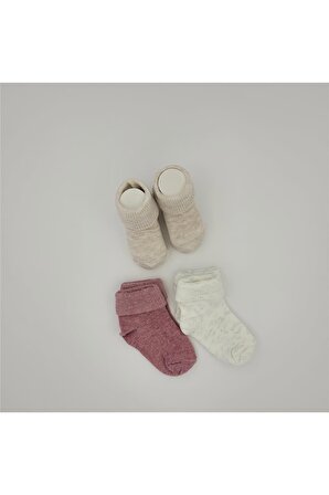 3'lü Pamuklu Bebek Çorabı 6-12 Ay (pembe-kahve-krem)