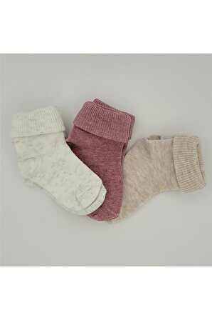 3'lü Pamuklu Bebek Çorabı 6-12 Ay (pembe-kahve-krem)