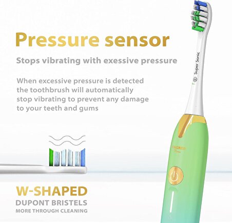 Wagner Stern Basınç Sensörlü Ultrasonik Beyazlatıcı Diş Fırçası - Mavi-Yeşil