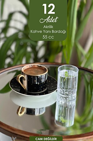 MUYİKA 12 adet Kristal Akrilik Kahve Yanı- Şerbet Bardak Seti 55 Cc Şeffaf (cam Değildir)