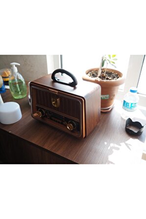 Nostaljik Radyo Gerçek Ahşap Eskitme Görünümlü Bluetooth Hoparlör Büyük Boy Mp3 Çalar Müzik Kutusu