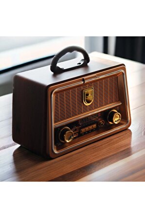 Nostaljik Radyo Gerçek Ahşap Eskitme Görünümlü Bluetooth Hoparlör Büyük Boy Mp3 Çalar Müzik Kutusu