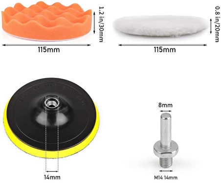 Rodex 115mm Polisaj Parlatma Pedi Seti 11 Parça Oto Parlatıcı Pedleri Otomotiv Parlatma