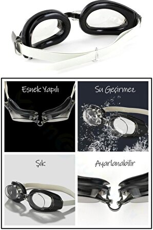 4lü Set Yüzücü Gözlüğü Kumaş Bone Kulak Ve Burun Tıkaçlı Set Yüzme Havuz Deniz Gözlüğü Siyah